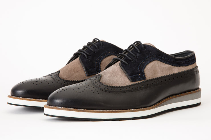 The Samako Black Leather Wingtip Semi Brogue Derby Shoe