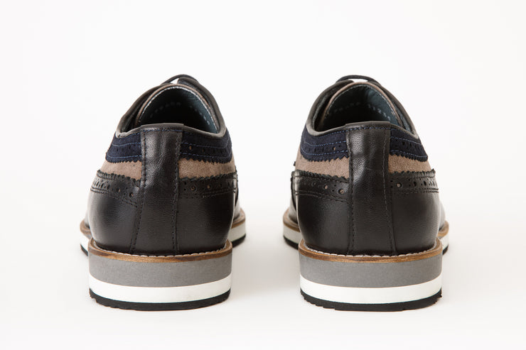 The Samako Black Leather Wingtip Semi Brogue Derby Shoe
