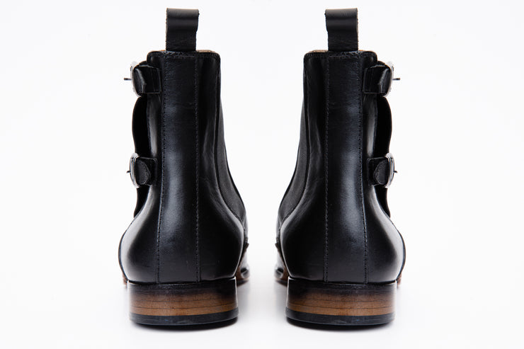 The Royal Hand Craft Black Leather Double-Buckle Chelsea Boot