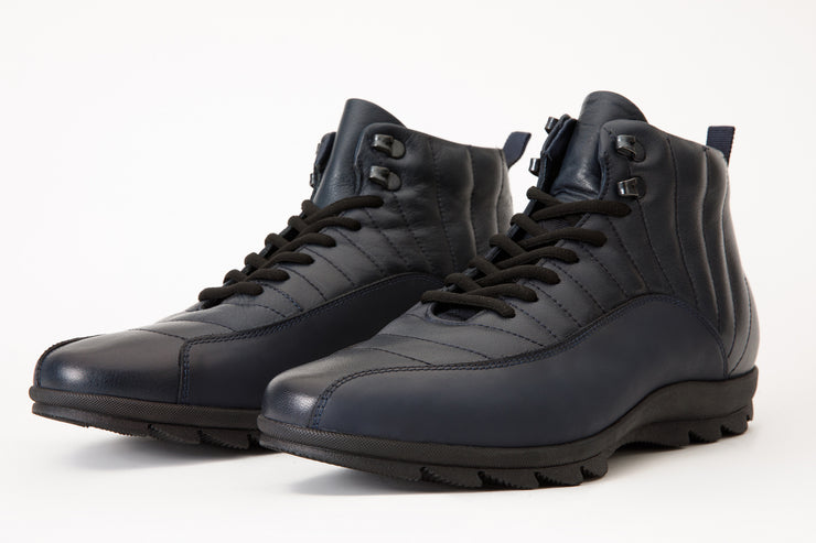 The Merter Navy Blue Leather Casual Lace-Up Boot