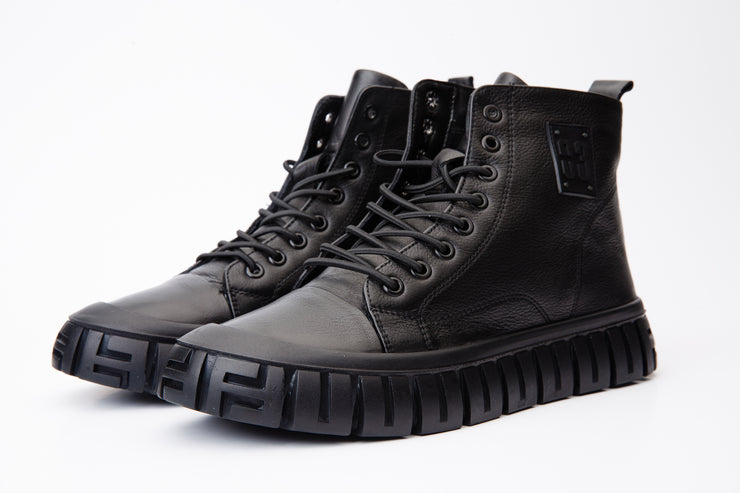 The Taco Black Leather Casual Lace-Up Boot with a Zipper