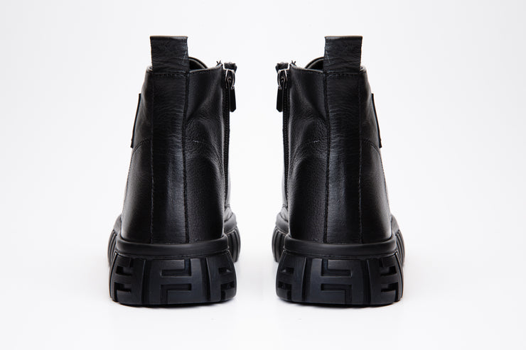 The Taco Black Leather Casual Lace-Up Boot with a Zipper