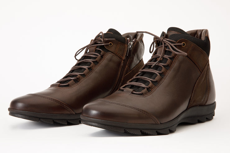 The Houston Leather Brown Lace-Up Casual Boot with a Zipper
