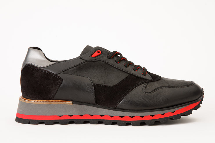 The Helsinki Black & Red Leather Sneaker
