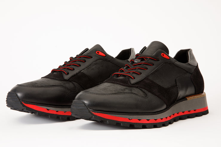 The Helsinki Black & Red Leather Sneaker