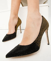 The Bago Black & Gold Glitter Leather Pump