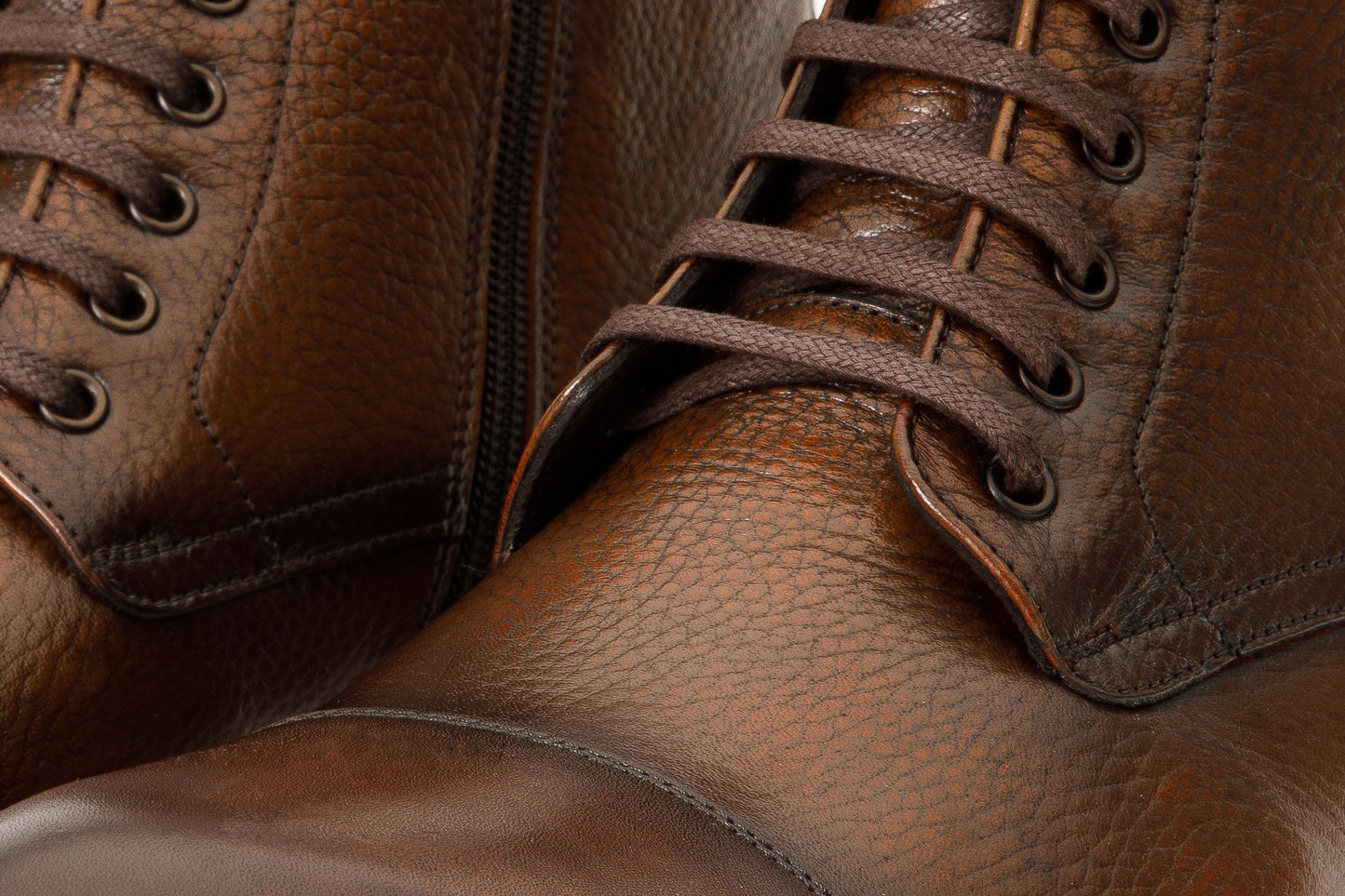 The Bothey Brown Leather Cap-Toe Lace-up Men Boot with a Zipper Final Sale!