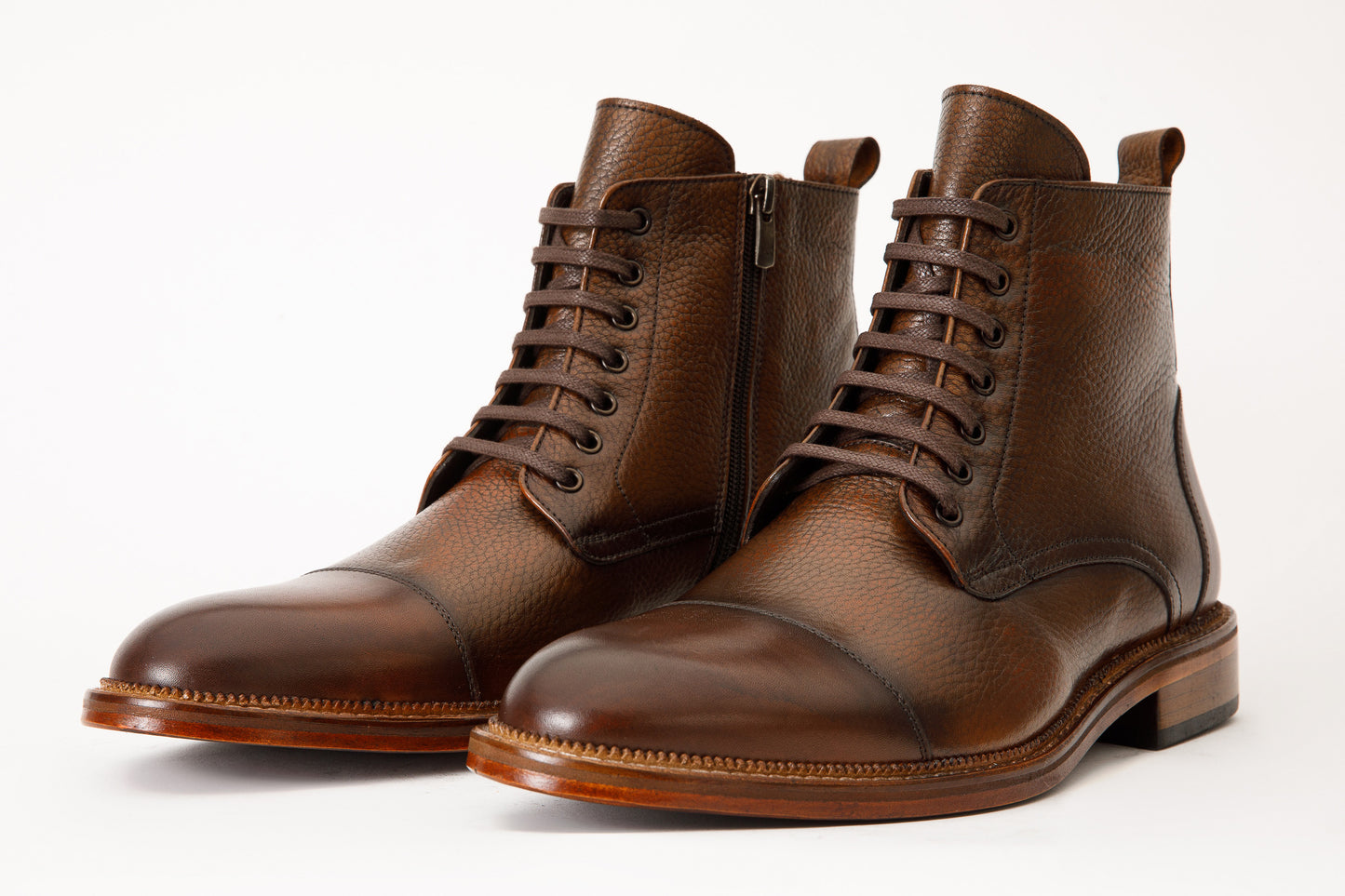 The Bothey Brown Leather Cap-Toe Lace-up Men Boot with a Zipper Final Sale!