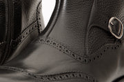 The Rand Black Leather Double Buckle Brogue Boot with a Zipper