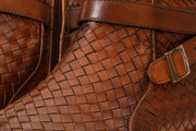 The Morral Tan Handwoven Leather Cross Strap Buckle Zip-Up Boot