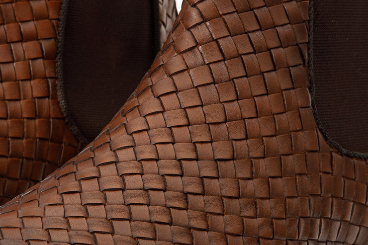The Luxpre Tan Leather Handwoven Casual Chelsea Boot