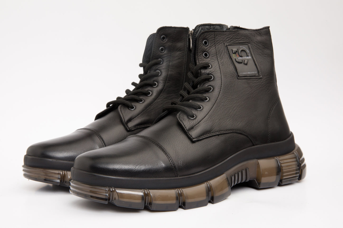 The Ottova Black Leather Lace-Up Sneaker Men Boot with a Zipper