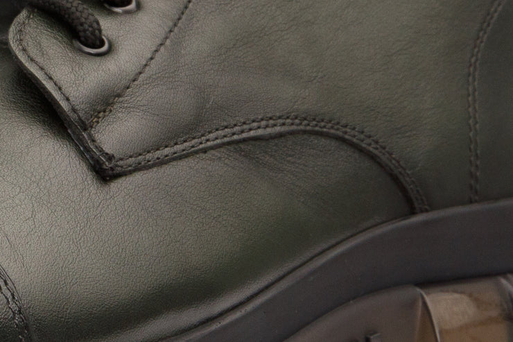 The Ottova Green Leather Lace-Up Sneaker Boot with a Zipper