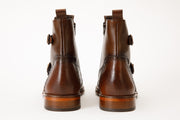 The Rand Brown Leather Double Buckle Brogue Boot with a Zipper