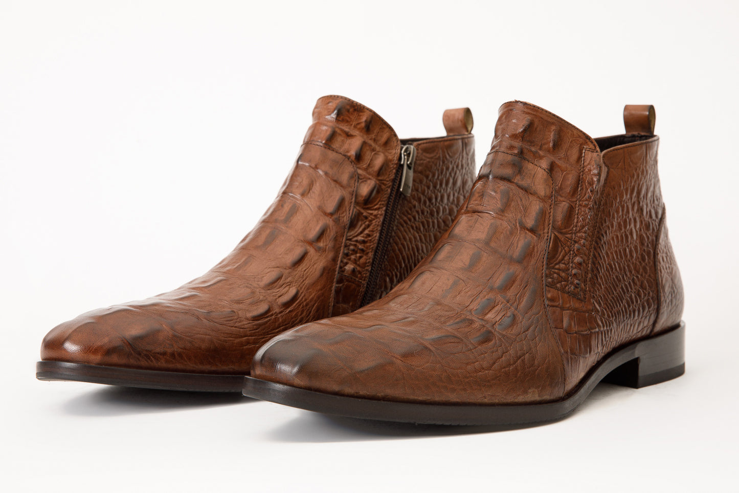 The Randor Brown Crocodile Leather Side-Zip Dress Ankle Men  Boot