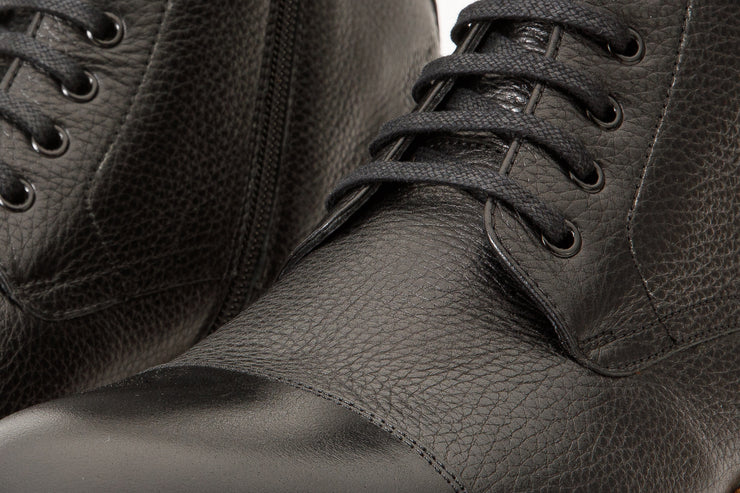 The Bothey Black Leather Cap-Toe Lace-up Boot with a Zipper