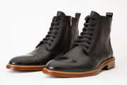 The Bothey Black Leather Cap-Toe Lace-up Boot with a Zipper