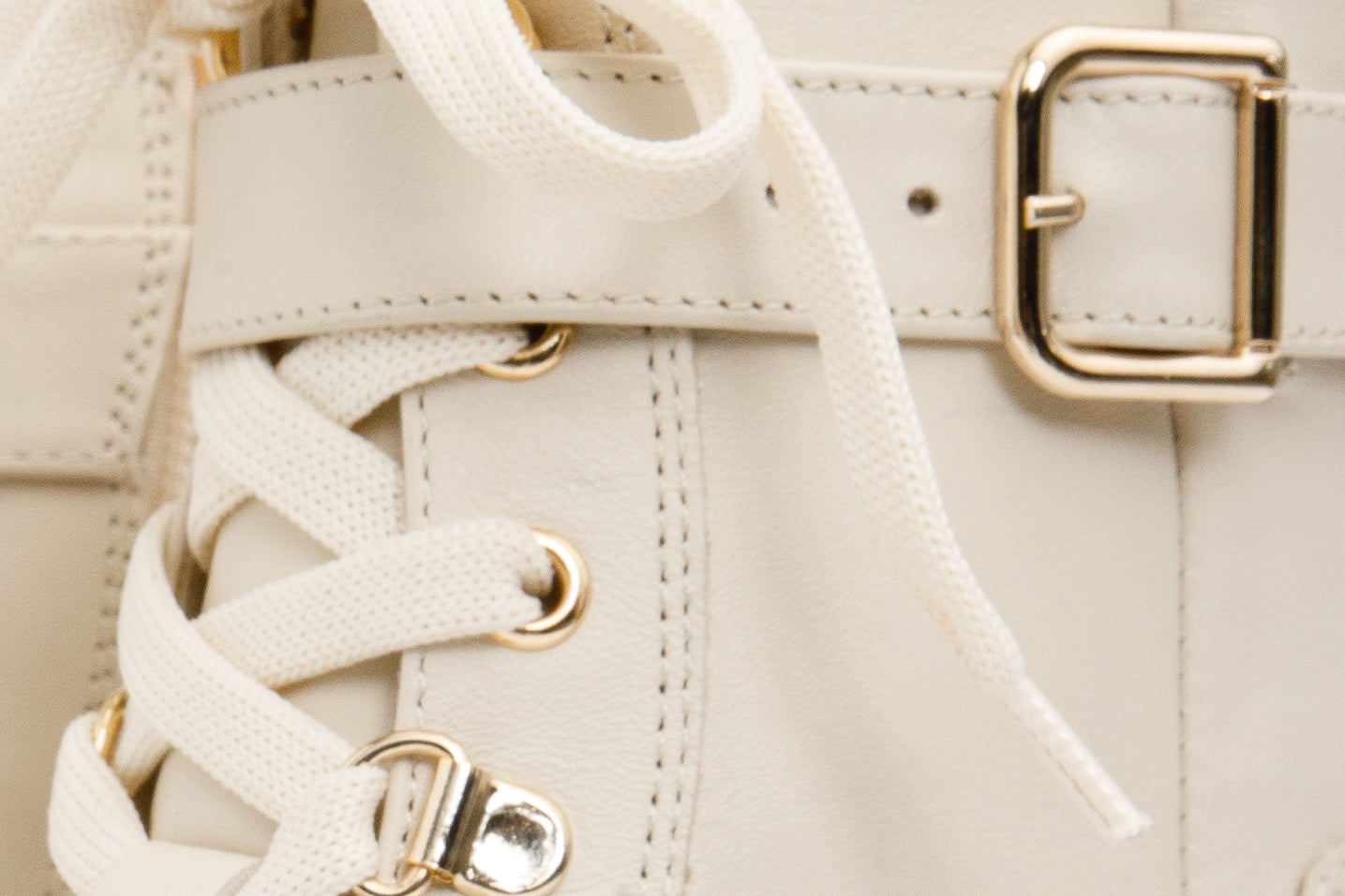 The Belgrano Cream Leather Lace-Up Ankle Women Boot With a Side Zipper