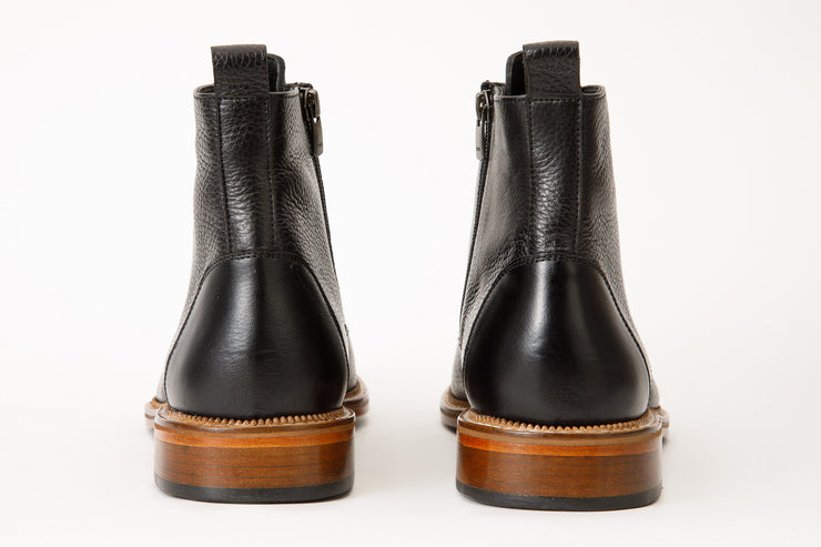 The Bothey Black Leather Cap-Toe Lace-up Boot with a Zipper