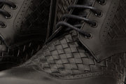 The Loddon Black Leather Wingtip Brogue Handwoven Lace-Up Boot with a Zipper