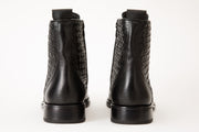 The Loddon Black Leather Wingtip Brogue Handwoven Lace-Up Boot with a Zipper