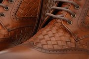 The Loddon Brown Leather Wingtip Brogue Handwoven Lace-Up Boot with a Zipper