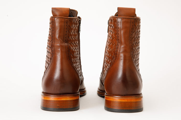 The Loddon Brown Leather Wingtip Brogue Handwoven Lace-Up Boot with a Zipper