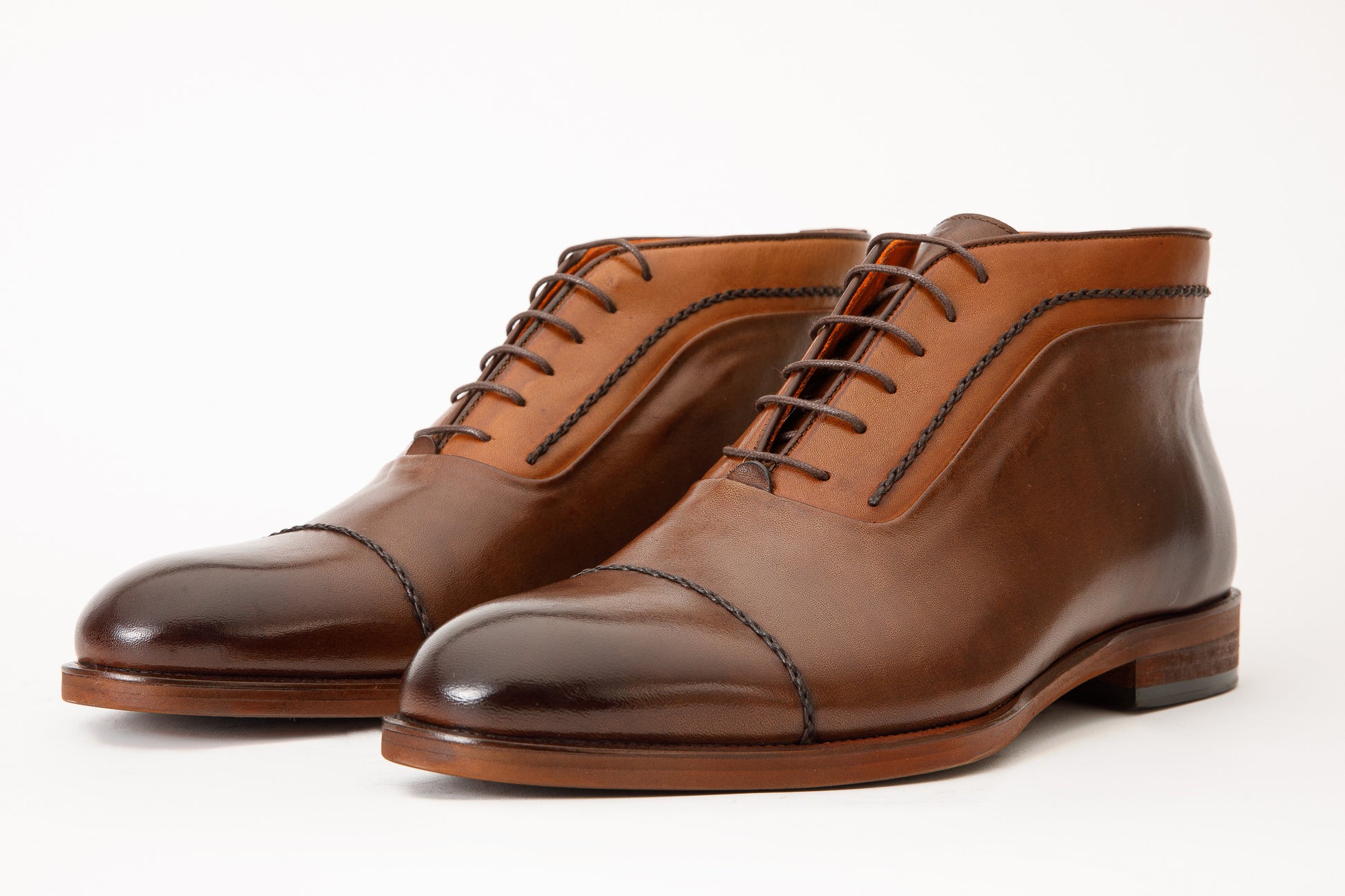 The Rome Tan Leather Oxford Cap-Toe Men Boot – Vinci Leather Shoes