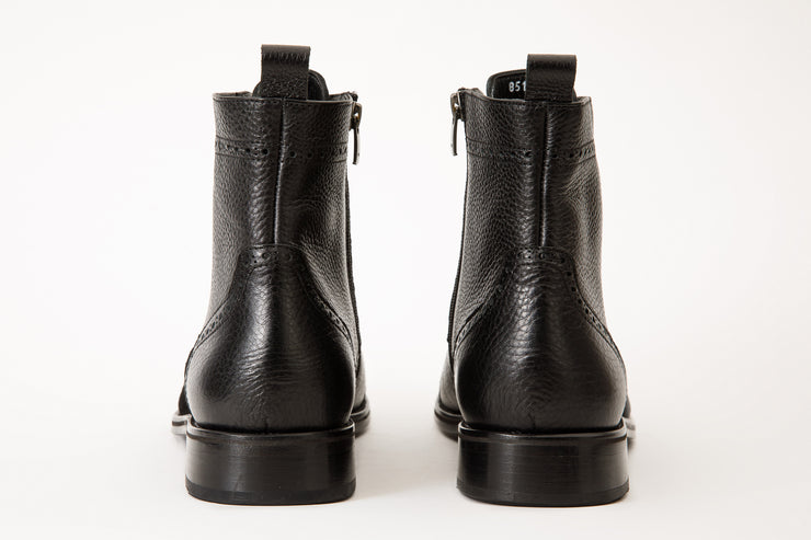 The Anderson Black Leather & Suede Brogue Lace-Up Boot with a Zipper