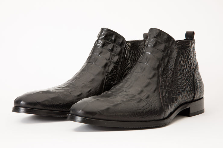 The Randor Black Leather Side-Zip Dress Ankle Boot