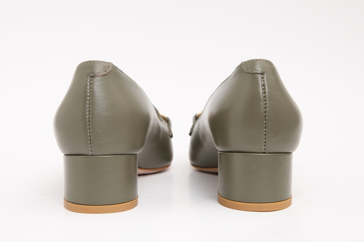 The Delhi Green Leather Block Heel Pump