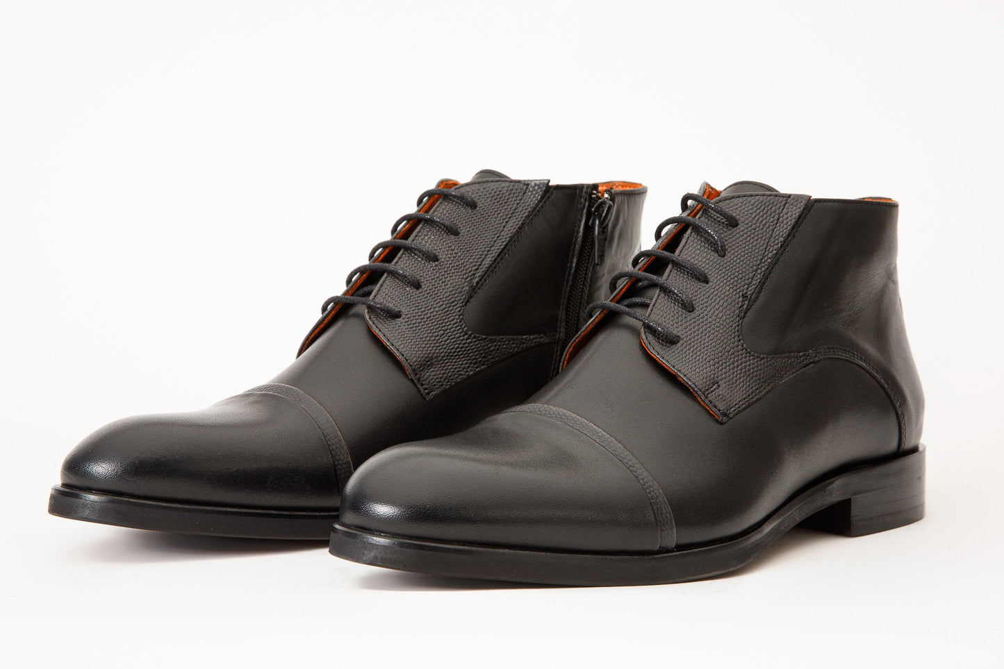The Albury Black Cap-Toe Derby Lace-Up  Men Boot with a Zipper