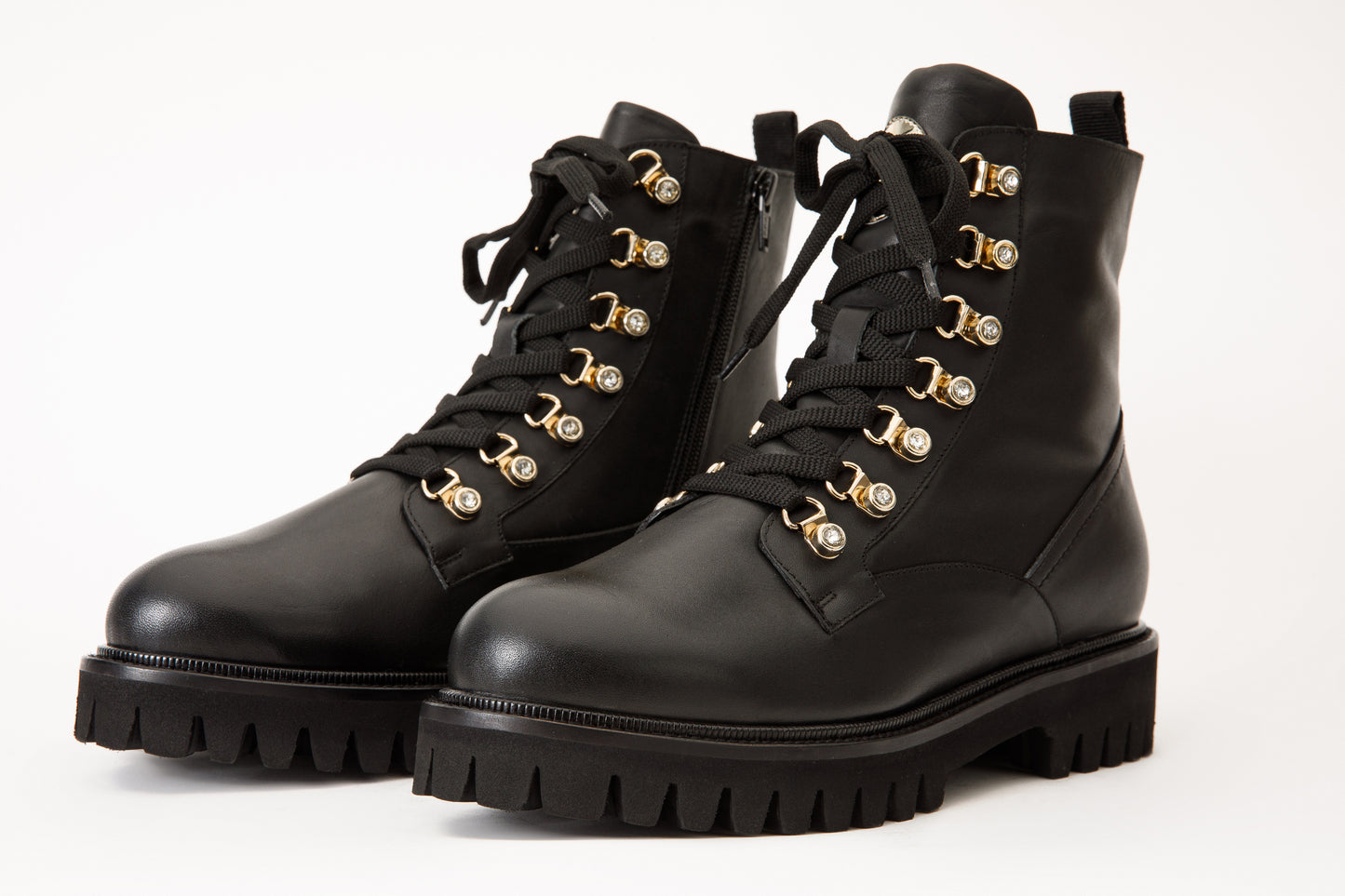 The Russel Black Leather Lace-Up Ankle Women Boot
