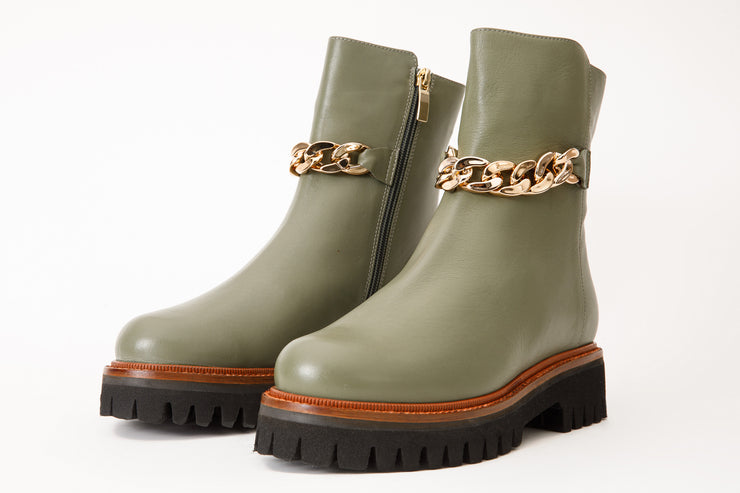 The Nassau Green Leather Ankle Boot