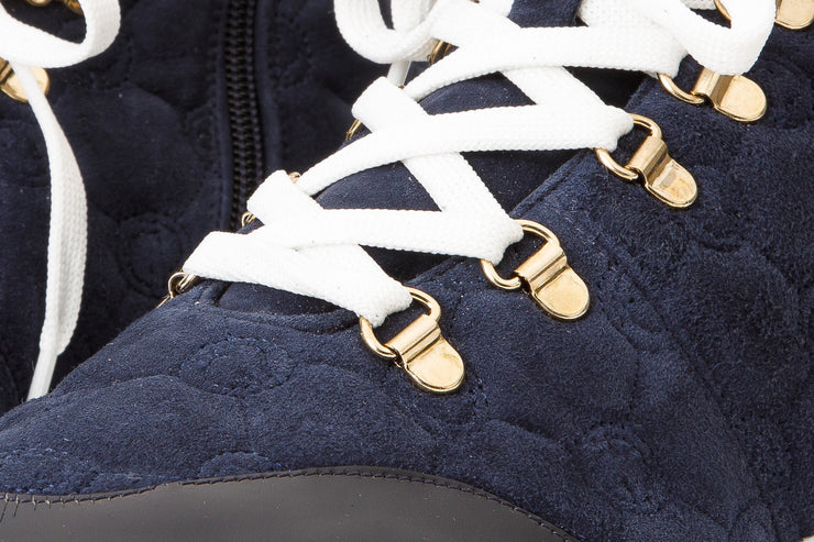 The Cambridge Navy Blue Suede Quilted Leather Ankle Boot