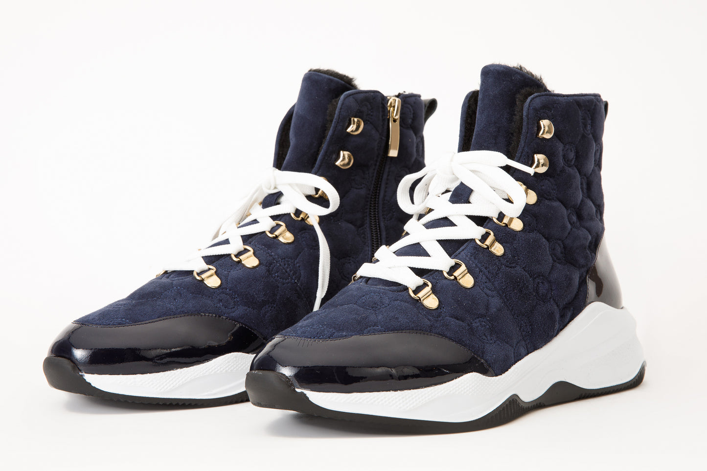 The Cambridge Navy Blue Suede Quilted Leather Ankle Women Boot