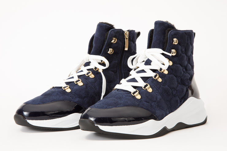 The Cambridge Navy Blue Suede Quilted Leather Ankle Boot