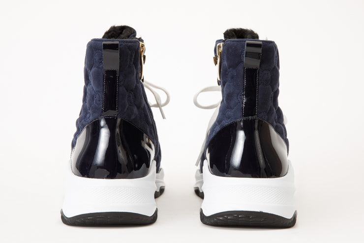 The Cambridge Navy Blue Suede Quilted Leather Ankle Boot