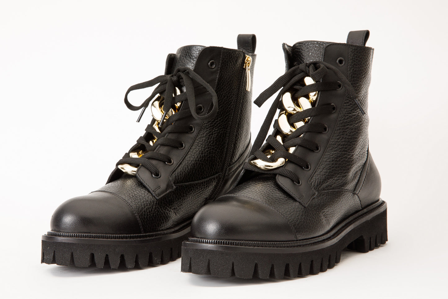 Botín de mujer con cordones y cremallera lateral de cuero negro Belgrad