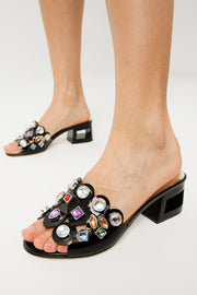 The Capadica Black Leather Block Heel Sandal