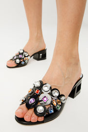 The Capadica Black Leather Block Heel Sandal