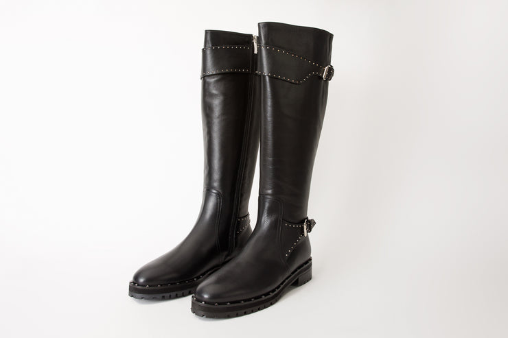 The Sariyer Black Leather Knee High Boot