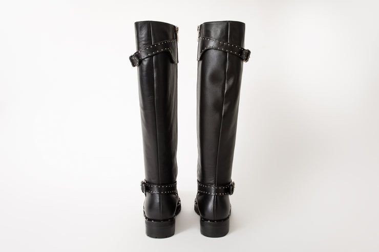 The Sariyer Black Leather Knee High Boot