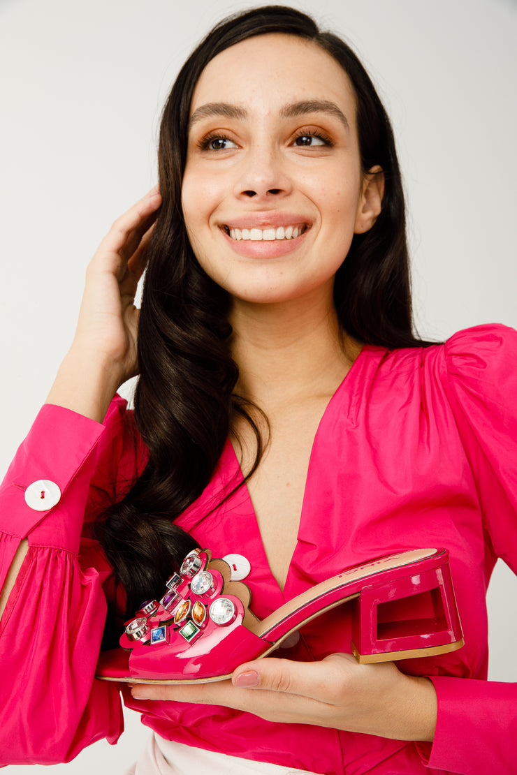 The Capdica Fuchsia Leather Block Heel Sandal