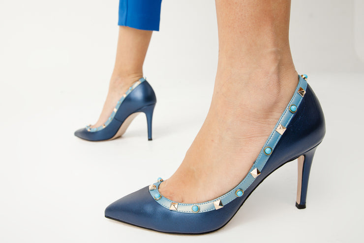The Tikapur Blue Leather Pump