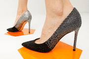 The Bago Black & Silver Glitter Leather Pump