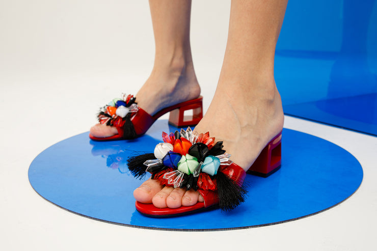 The Vigo Red Leather Block Heel Sandal