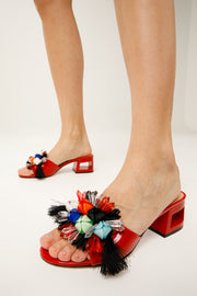 The Vigo Red Leather Block Heel Sandal
