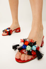 The Vigo Red Leather Block Heel Sandal
