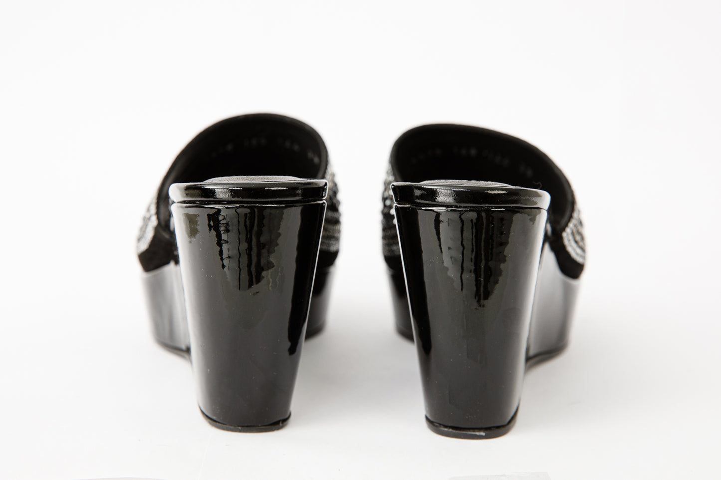 The Barneveld Black Glitter Leather Wedge Heel Women Sandal